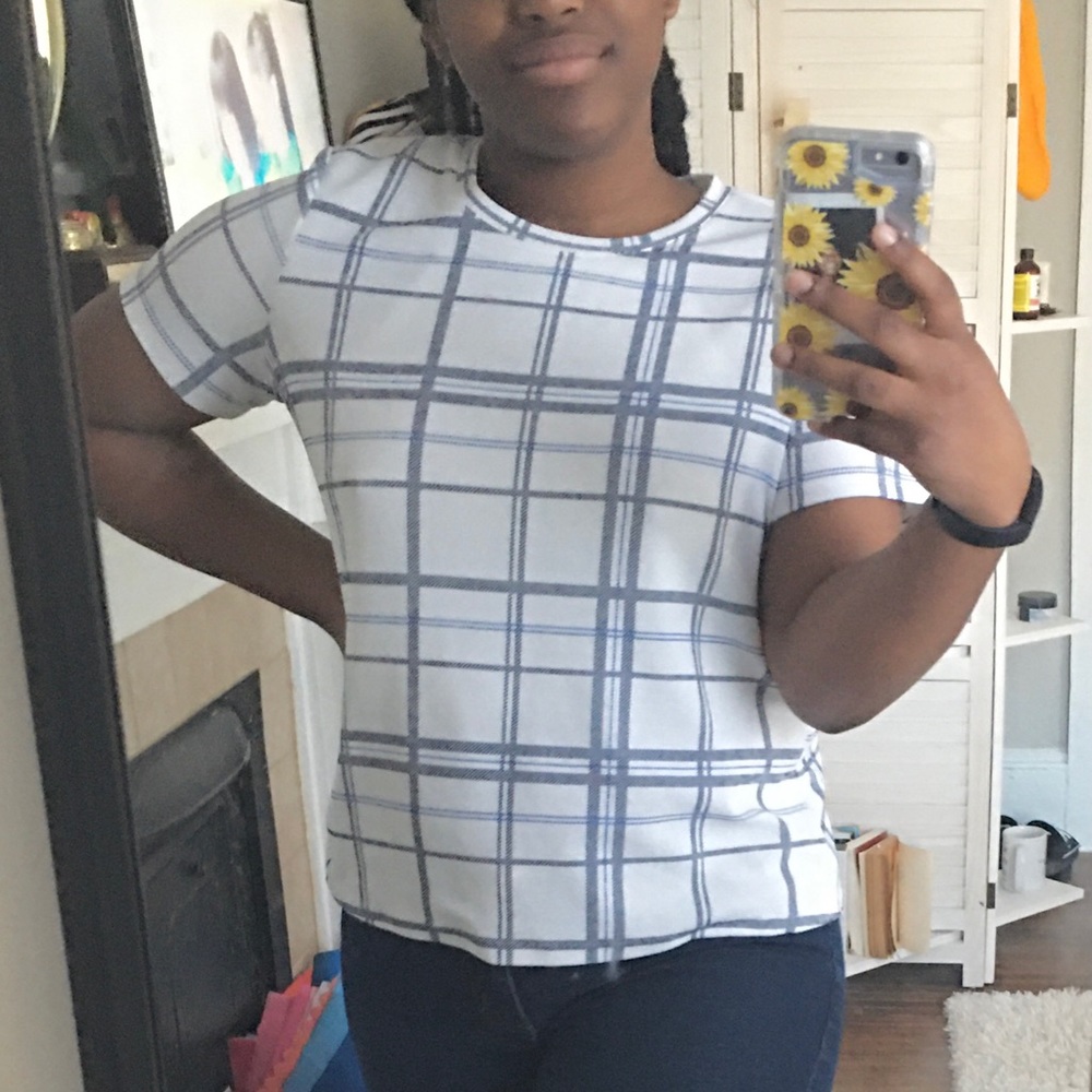 Croft & Barrow blue and white plaid top